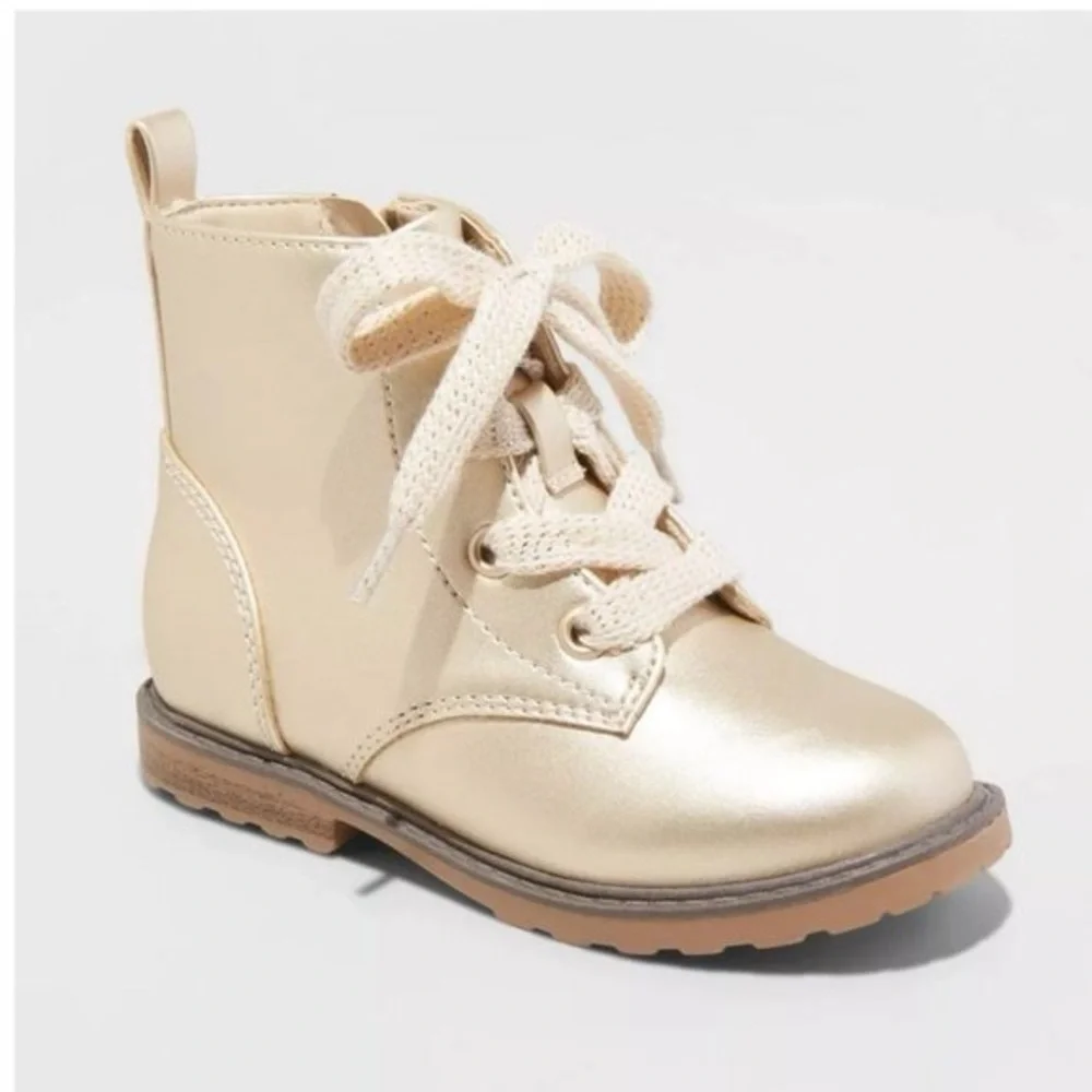 Toddler Gold Lace Up Boots Girls Fashion boots side zip boots Size 8